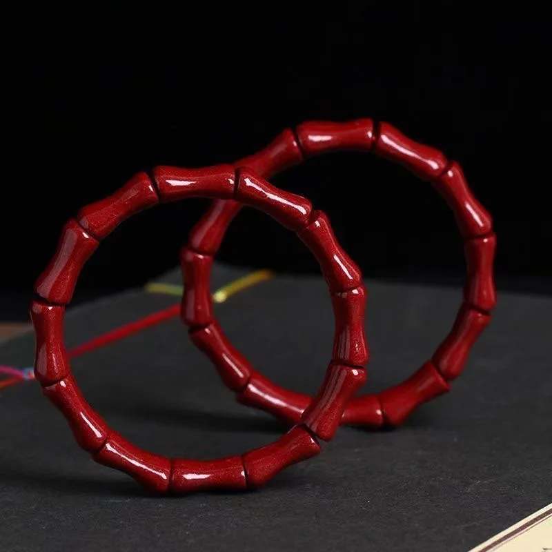Luxury Red Cinnabar Chinesebamboo Joint Hand Woven Bracelet Bangle Real Natural Jewelry Women Accessories Gifts Trendy women