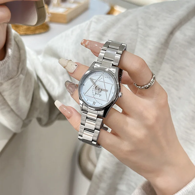 Geometric foreign trade steel belt quartz watch student fashion watch design sense simple gear watch women