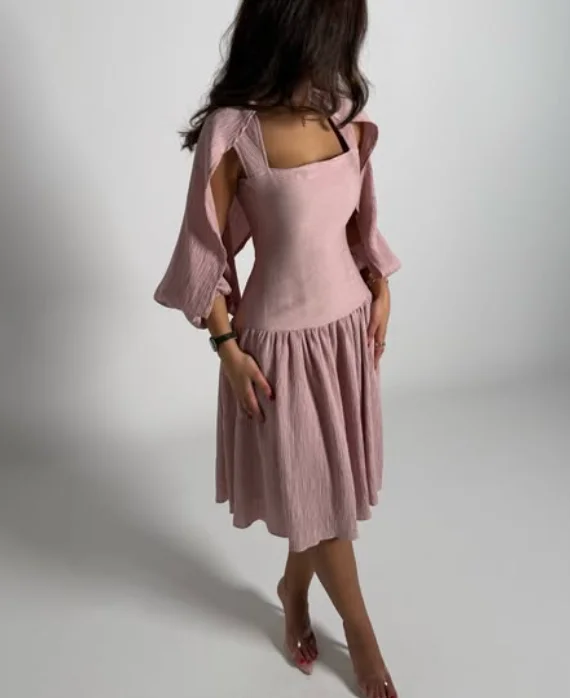 High Quality Customized Square Collar Knee Length Full Sleeves Vestidos Elegantes Para Mujer Para Una Boda فساتين حفلات التخرج