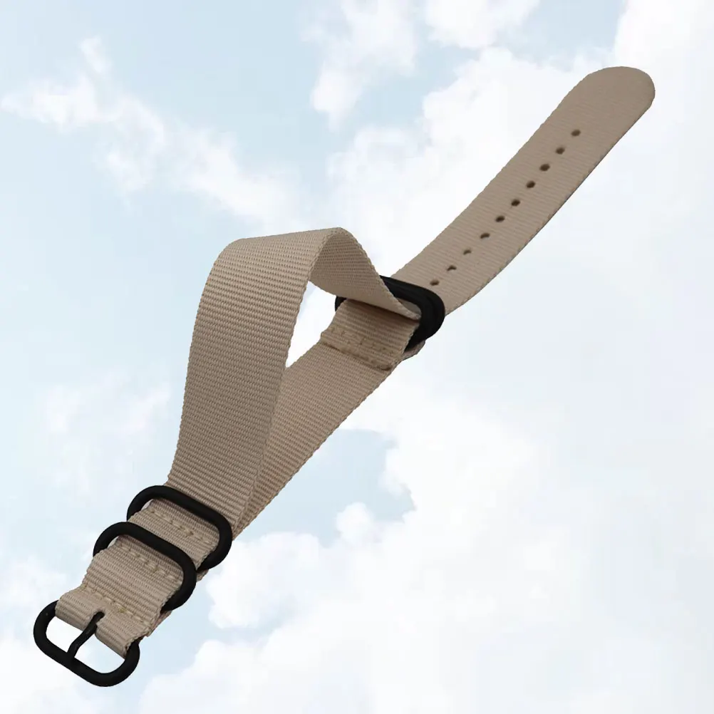 

1pc Nylon Canvas Strap Replacement Adjustable 22Mm Beige Durable Ergonomic Design Simple Style Wrist Band Gift For Men Husband