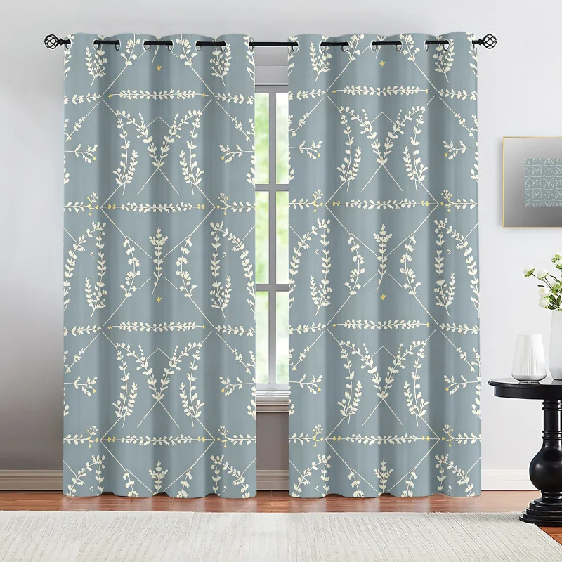 Lattice Floral Print 2 Panels Curtains Printed Curtains Darkening Curtains Light Blocking Rate 85% Pastel Bedroom Window Decor