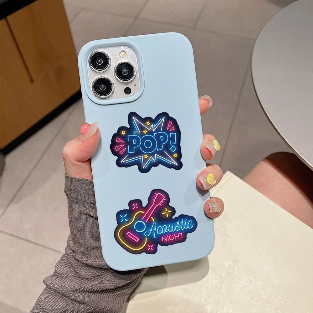 50 قطعة من ملصقات عنصر الموسيقى النيون الإبداعية الكرتونية الملونة على الجدران الديكور دفتر حقيبة الغيتار الثلاجة الشارات #6