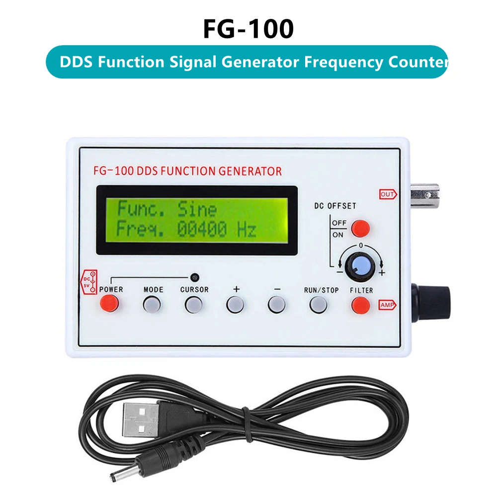 FG-100 DDS Function Signal Generator Frequency Counter 1Hz - 500KHz Signal Source Module Sine+Square+Triangle+Sawtooth Waveform