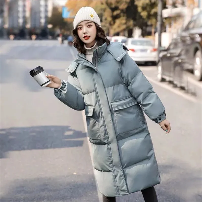 Senhoras de inverno com capuz espessamento puffer outwear 2024 mulheres sobre o joelho para baixo jaqueta de algodão feminino estilos longos casaco acolchoado de algodão