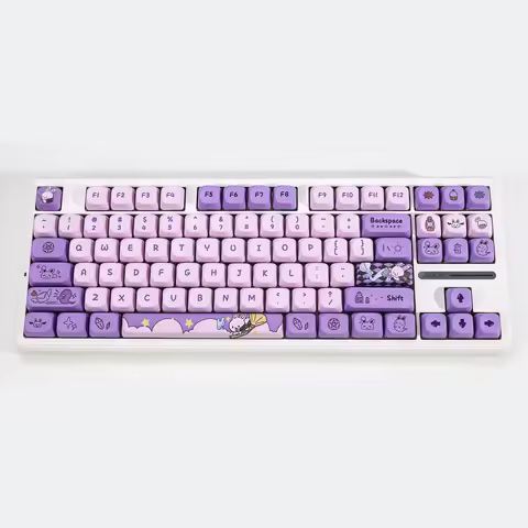 KBDiy PBT Magic Bunny Keycaps Mechanical Keyboard Game Custom Purple Cute Keycap KOA Profile 75% 136 Keys for MX Crush80 Raven68