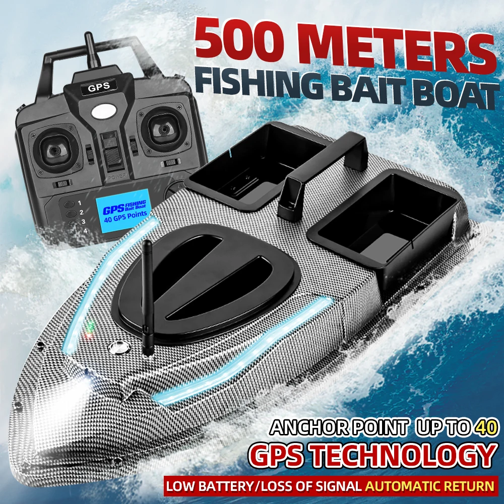 Flytec V900 GPS 40 Points 500M Auto Driving Auto Return 1.5KG RC Bait Boat With Steering Light For Fishing Updated of V010 V700