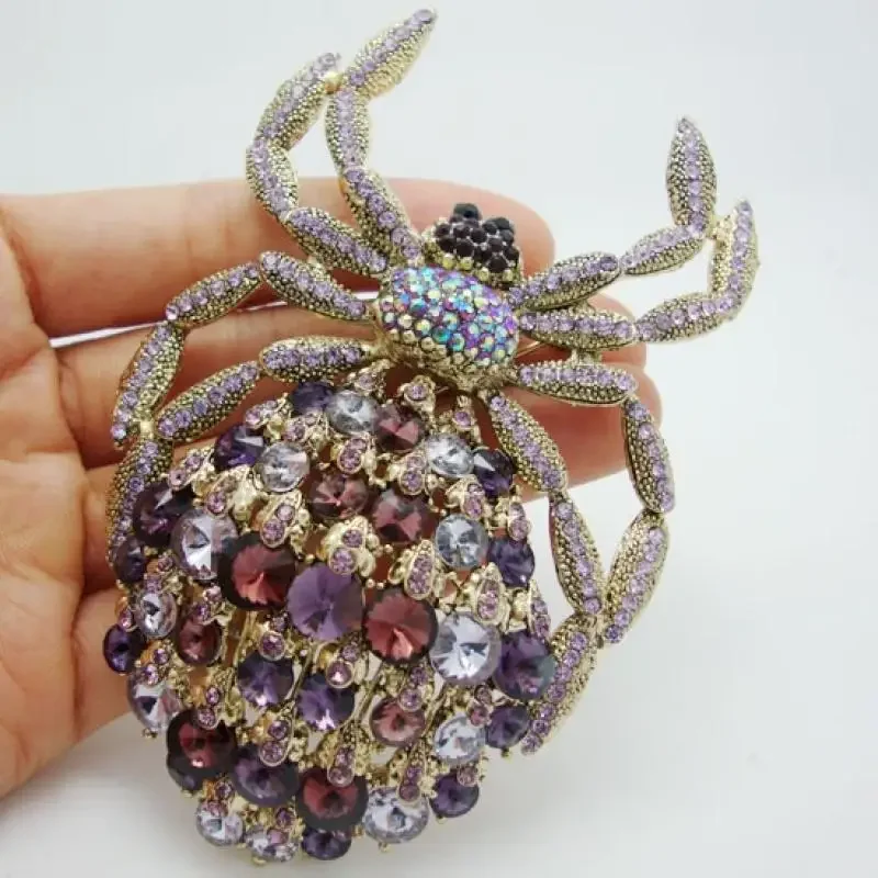 Luxurious Amethyst Zircon Spider Brooch Dinner Party Jewelry Christmas Gift