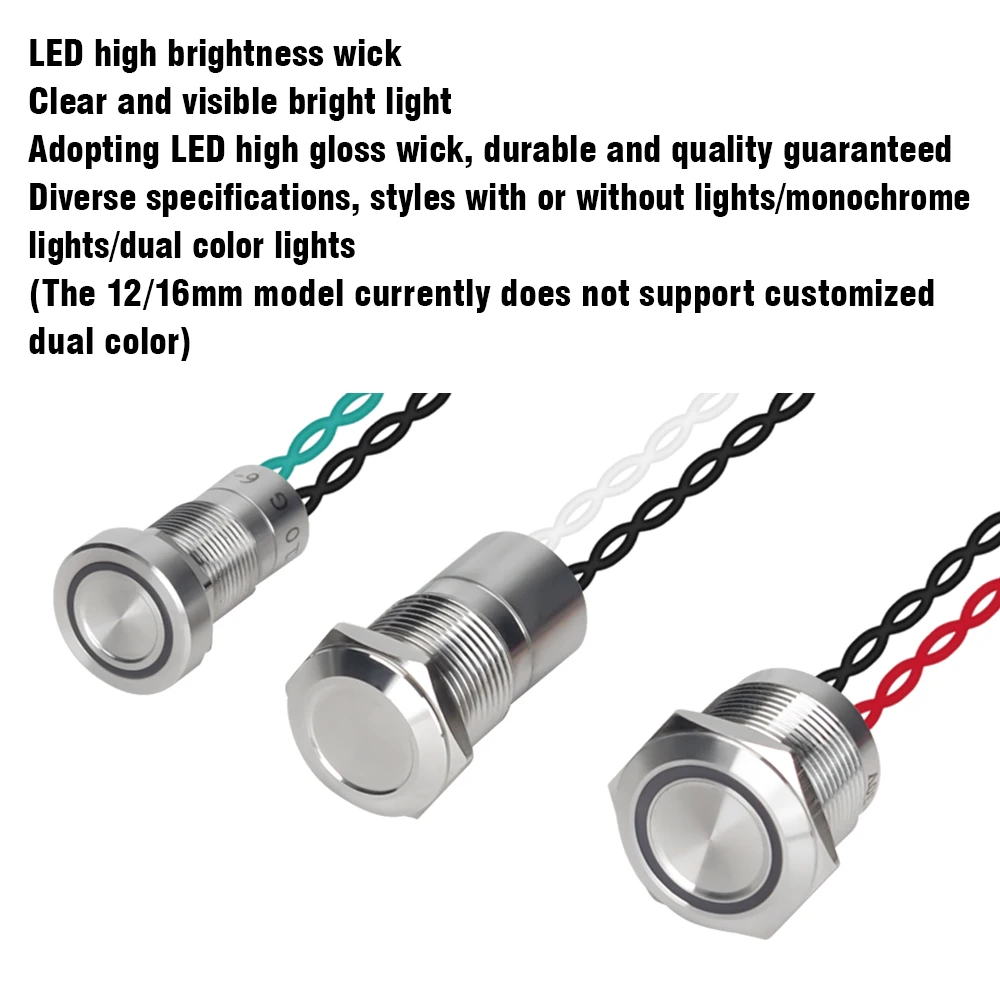 16/19/22/25mm Metal Piezoelectric Ceramic Switch Self-Locking Self-Resetting Delayed Waterproof Touch Pressure Button LED Lamp
