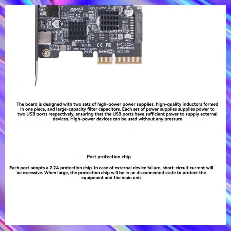 

2 Ports PCI-E 4X To USB 3.2 Gen 2 A Type C Expansion Card Pcie 3.0 To USB 3.2 Expansion Card Type-E Front Adapter