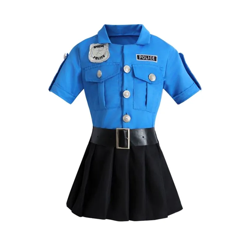 Girls Police Role Play Dress Dressup Clothes Children Police Officer Uniform Playsuits Halloween Performance Costumes