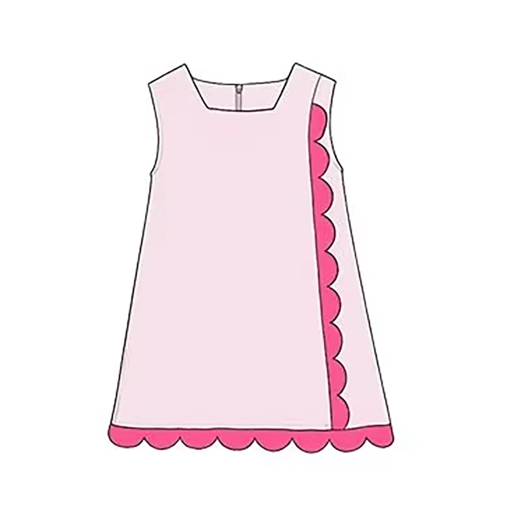 New Arrival Girls Solid Color Dress Sleeveless Scalloped Dress Yoga Material Custom for Kids Fashion