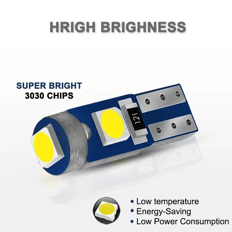 10pcs 12V T5 Led Bulb 3SMD 3030 Chips Super Bright Car Board Instrument Panel Lamp Auto Dashboard Warming Indicator Wedge Light