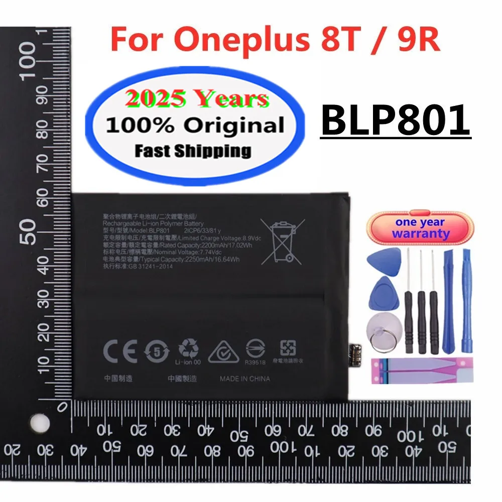 2025 Years 100% Original Replacement Battery BLP801 For OPPO Oneplus 8T 9R One Plus 9R 8T 4500mAh Cell Phone Battery + Tools