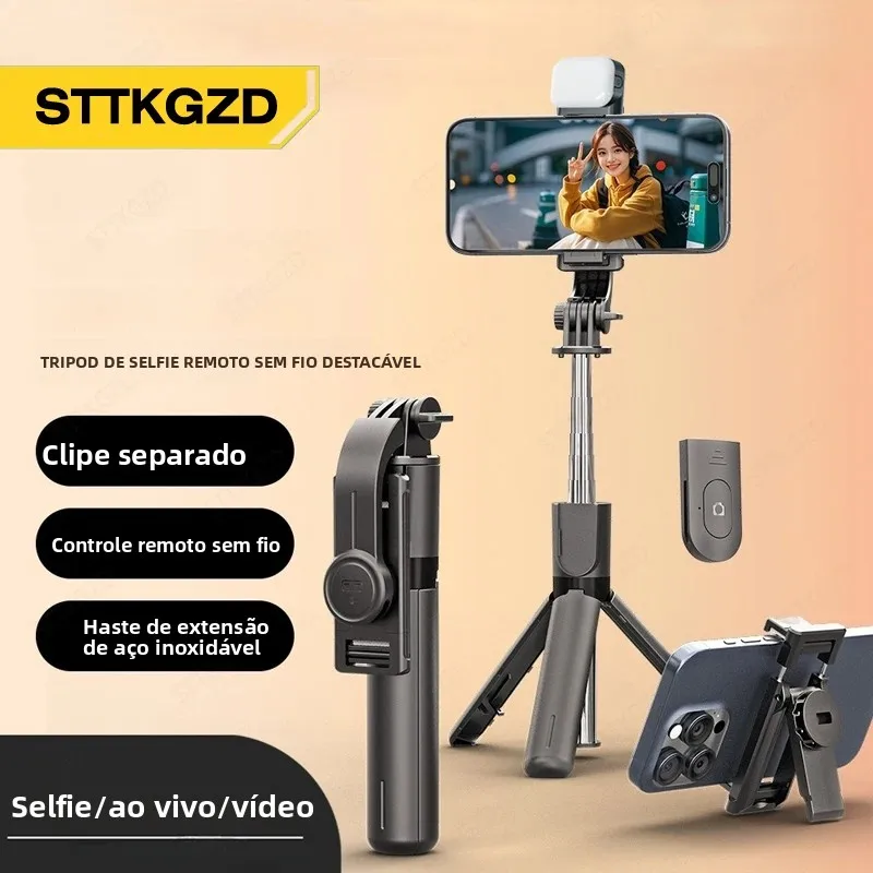 Portátil mini selfie vara tripé com luz de preenchimento suporte do telefone extensível sem fio bluetooth remoto para transmissão ao vivo