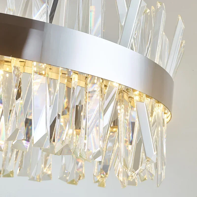 

Simple Modern LED Chandelier For Living Room Luxury Crystal Chandeliers Lighting Gold/ Chrome Polished Steel Design Hang Lamp
