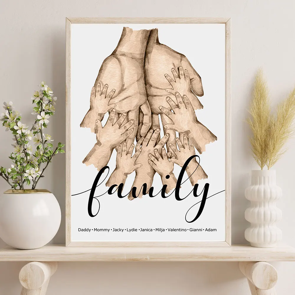 

New Personalized Family Hands Poster Lovers Gifts Canvas Painting Nordic Art Print Names Custom Wall Pictures Living Room Decor