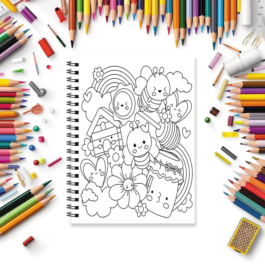 Cute Cartoon Characters Adult Coloring Book - 8.3x 11.2 Inch 32 Pages Coloring Book - Helps Reduce Stress and Ease Emotions