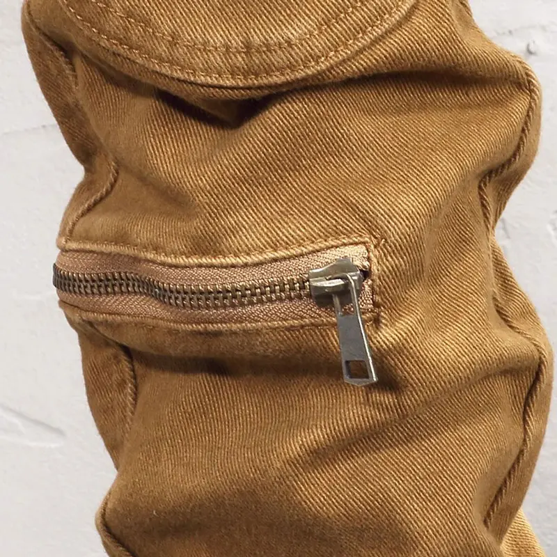Street Fashion Men Jeans Khaki Stretch Slim Fit Casual Jeans Men Zipper Patched Designer Hip Hop Y2K Vintage Denim Pants Hombre
