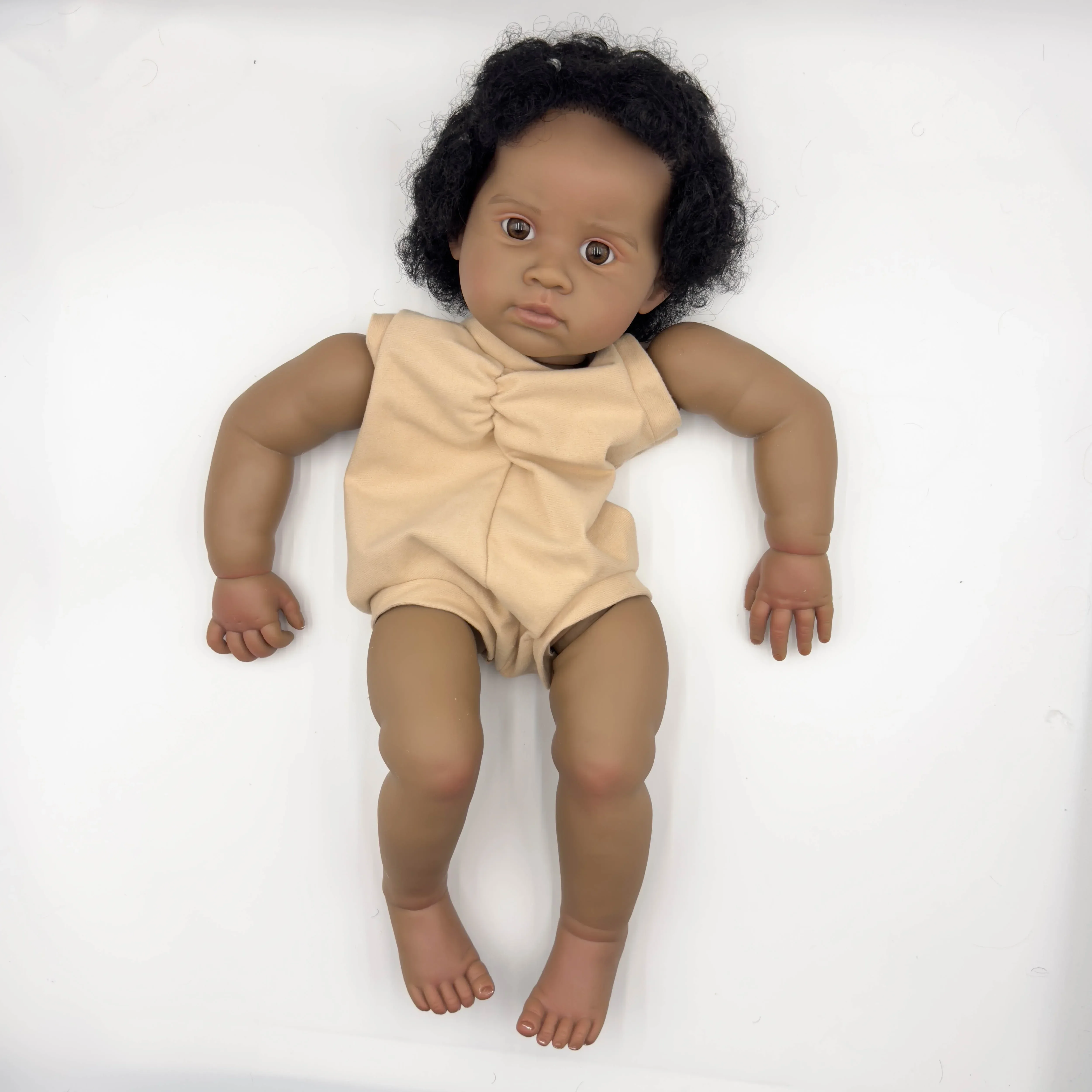 

22inch Lifelike Unfinished Dark Skin Reborn Doll kit painted Doll kit Doll parts with Hand Rooted Hair