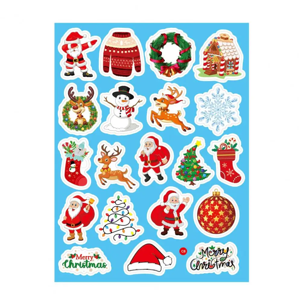 Impermeável Holiday Decoração Adesivos, Festive Vinyl Natal Sticker Set, PVC telefone para crianças, 8 folhas, 160pcs