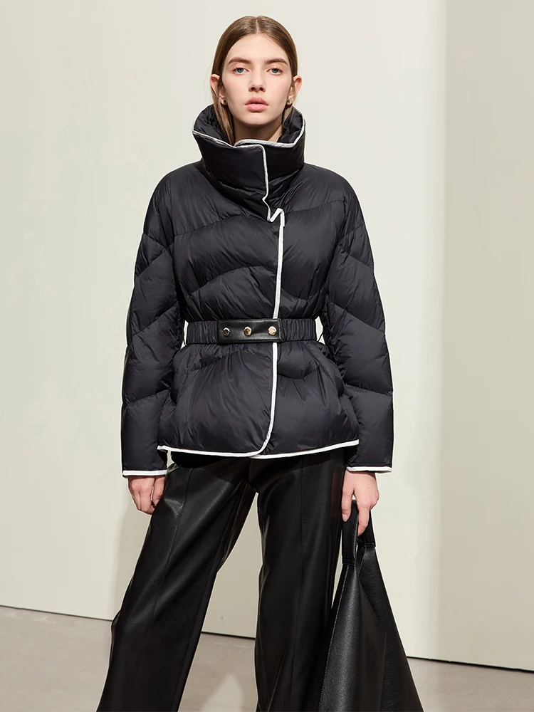 AMII Minimalistische neue Daunenmäntel für Damen, Winter 2022, locker, warm, groß, Umlegekragen, Knopfgürtel, Langarmjacken 12344026