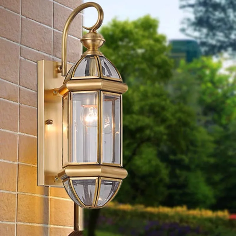 All-copper European-style Outdoor Waterproof Wall Lamp Courtyard Balcony Aisle Villa Garden Exterior Wall Fence Gate Lamps