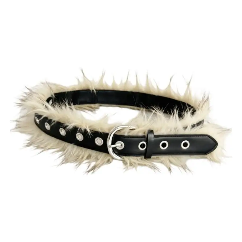 39BD Statement Waist Belt with Fuzzy Trim and Pin Closure Adjustable for Daily Looks