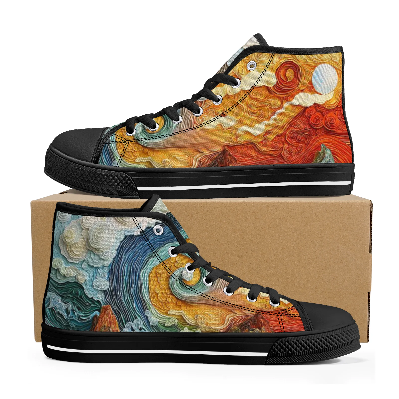 

Classic hand-painted auspicious clouds high-top canvas shoes for men and women, vulcanized shoes, casual sneakers