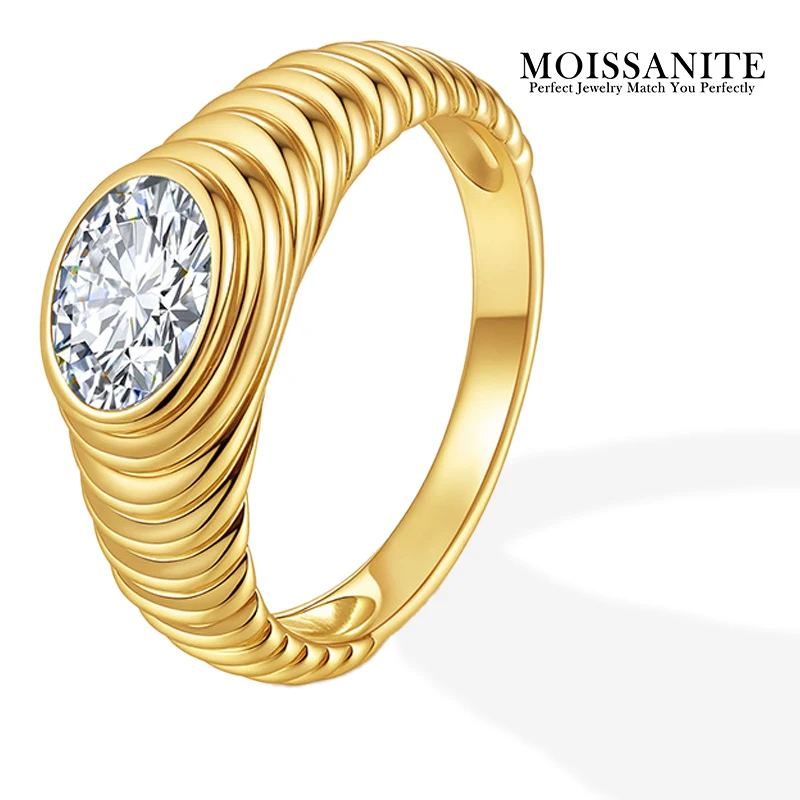 

1.5CTW Moissanite Ring Gold Color 925 Sterling Silver 18K Gold Plated Spiral Design Jewelry for Women Gift