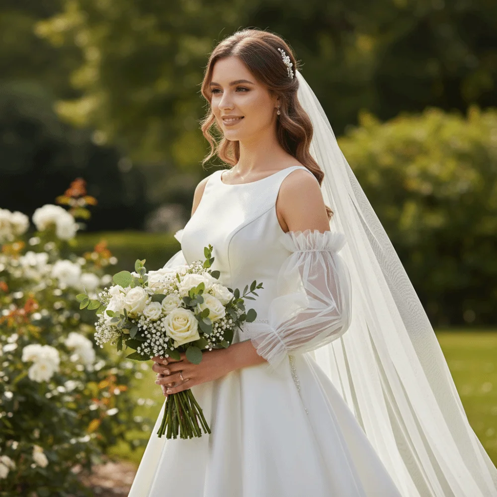 

Fashion Elastic Cuff Bride Wedding Gloves Soft Gauze Solid Color Detachable Tulle Wedding Dress Lantern Gloves Wedding