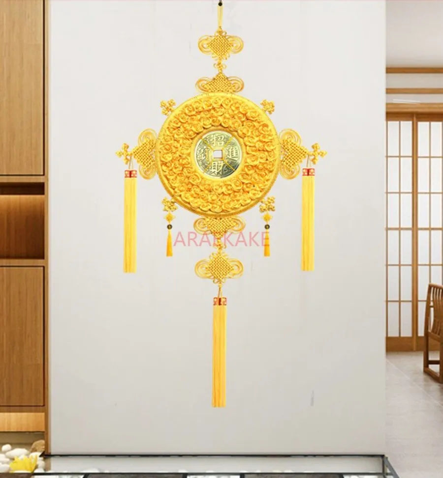 Yellow Chinese knot pendant, large hanging door decoration for Chinese festivals in the living room