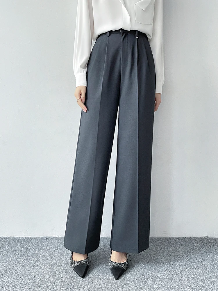 

Женские брюки с высокой талией и широкими штанинами, профессиональные, для работы и собеседований, в корейском стиле, стройнящие, для весны и осени