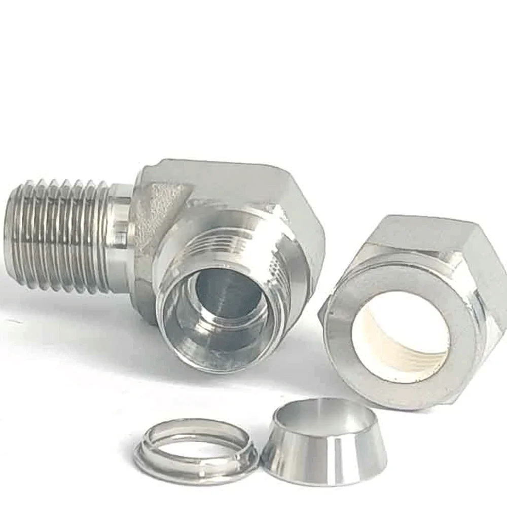 1/4" NPT Male To 3/8" Tube OD Compression Union 90 Elbow SUS316L Stainless Steel Pipe Fitting Connector