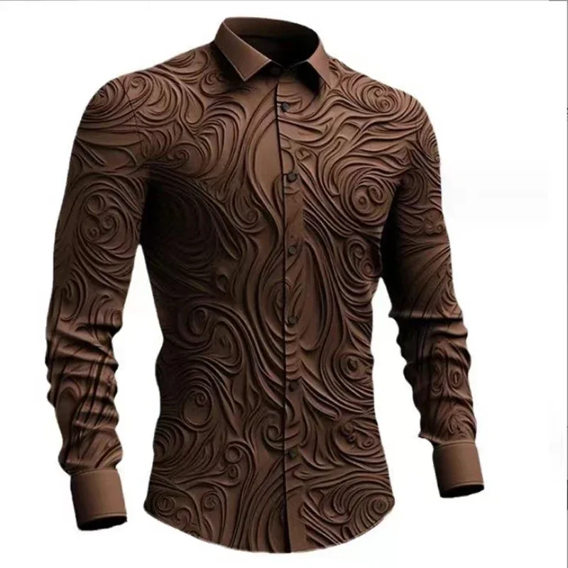 Spring Autumn Retro Gothic Men's Shirt Outdoor Solid 3D Printed Totem Halloween Streetwear Turn-down Collar Long Sleeve Shirt