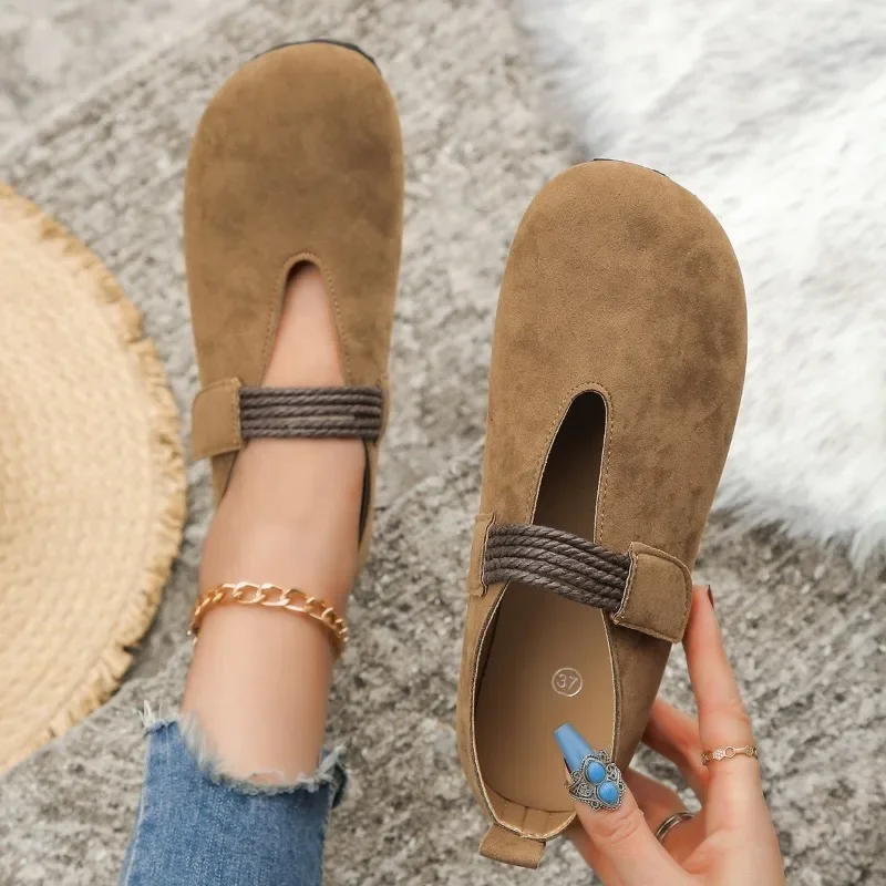 Handiness Casual Flat Shoes Round Toe Shallow Women's Loafers Autumn Retro Comfort Soft Sole Single Shoes Versatile Female Shoes