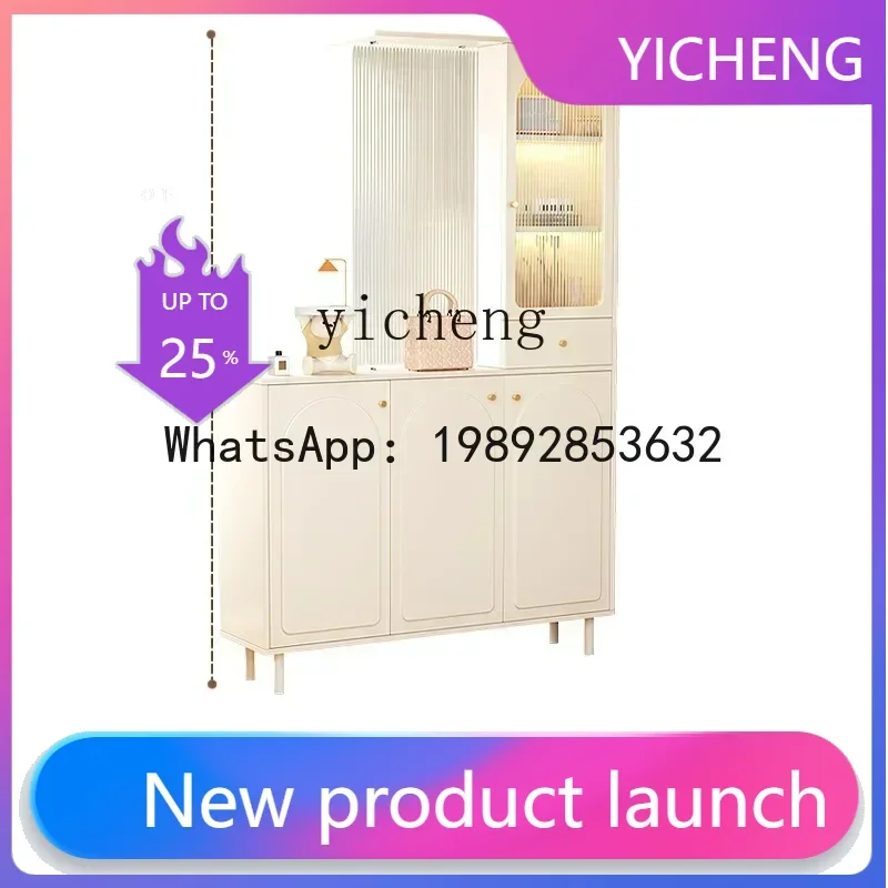 x9 Cream Style Home Entry Entrance Cabinet Partition Storage Rack Porch Cabinet Living Room Shoe Cabinet Screen Integrated