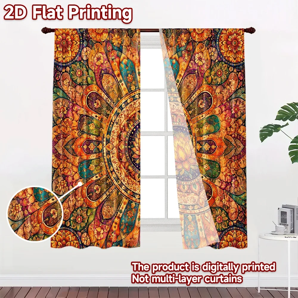 2D flat 2pcs Curtain French Romantic Style Curtains Diwali Lotus Digitally printed polyester, colorfast Festive Holiday for