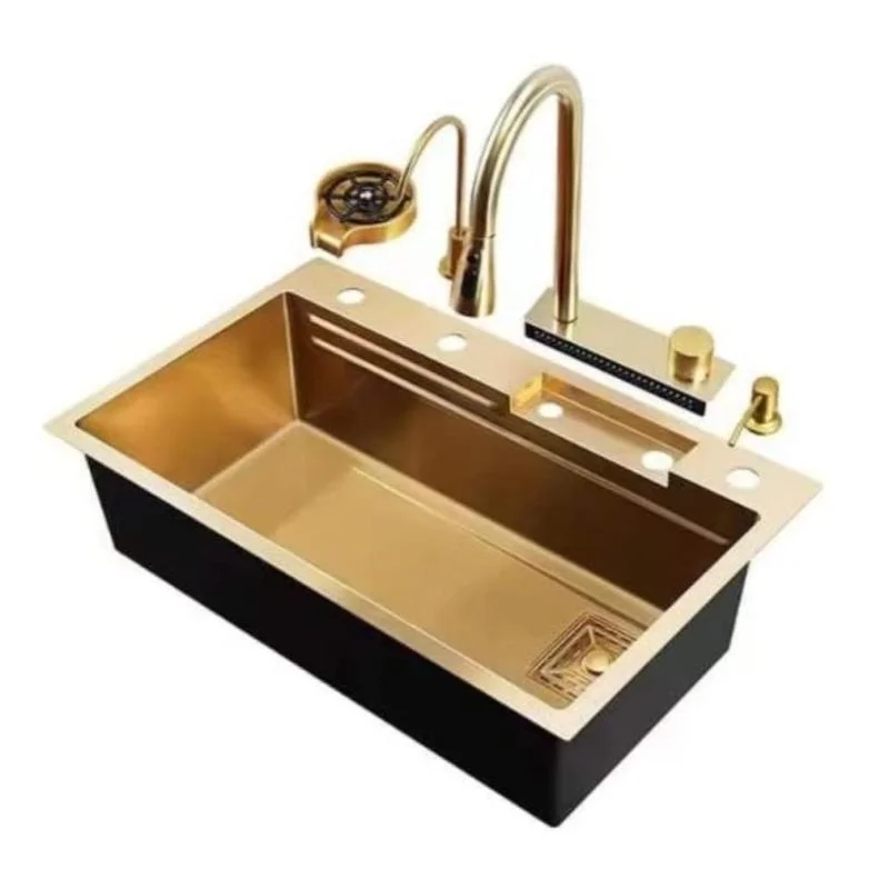 Faucet Above Counter Sink Lavabo De Cuisine Multifunctional Kitchen Sinks Gold Stainless Steel 304 Rainfall