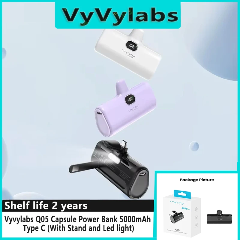 

VYVYLABS Mini Power Bank 5000mAh Portable Charger For iPhone 15 Pro Max & Samsung Xiaomi External Battery LED Stand PowerBank