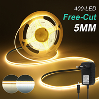 5MM Free Cut COB LED Strip with Power Supply Flexible LED Tape Ribbon 12V 24V 400LEDs/M High Density Linear Light EU/US/UK/AU