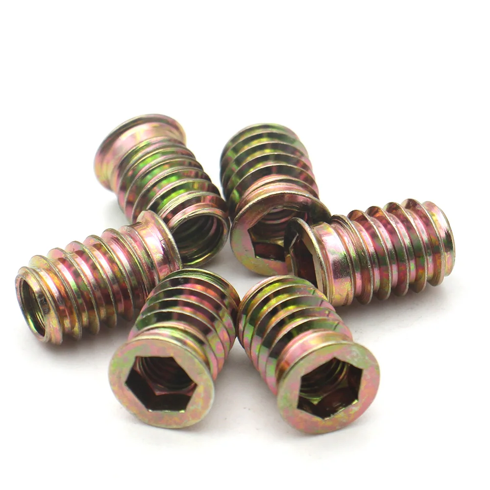 Carbon Steel Inner Thread Insert Nut M6/M8/M10 Hexagon Drive Wood Furniture Connecting Nuts 9mm-30mm Zinc Coated 10 Pcs Per Lot