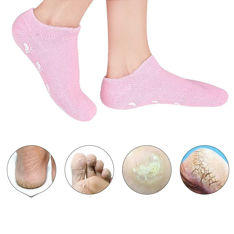 1 pair Reusable SPA Gel Socks Moisturizing Whitening Exfoliating Velvet Smooth Beauty Foot Care Silicone Socks Feet Care