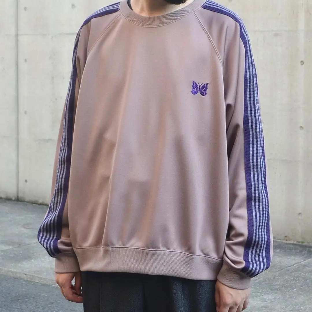 

Needles track butterfly embroidery tide casual long sleeve men and women pullover round neck sweatshirt 2025 top quality