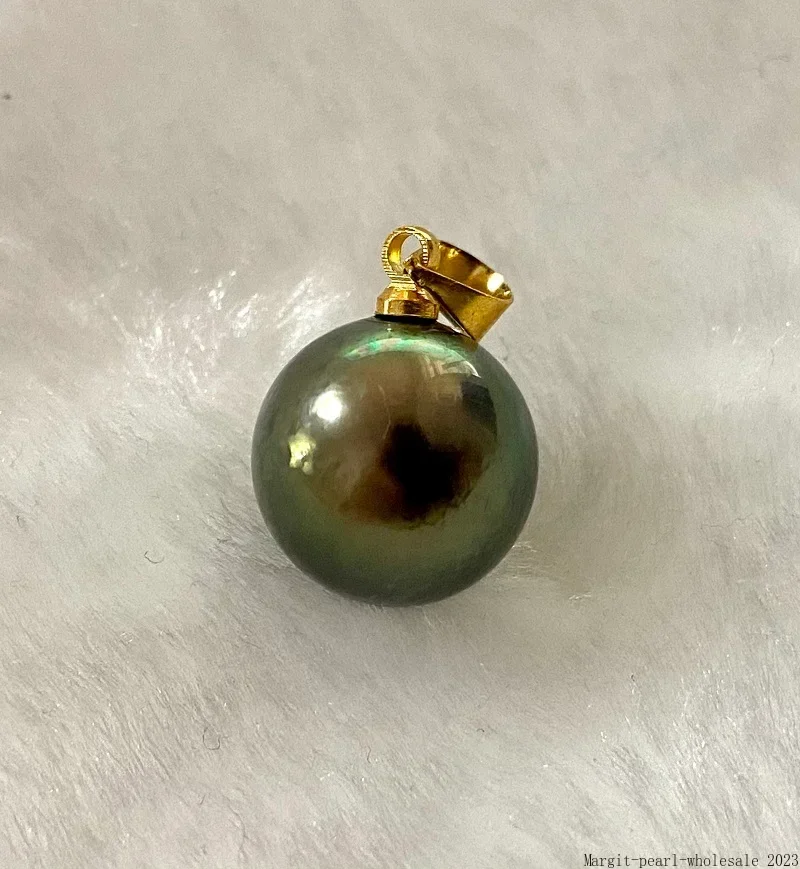 Elegant Pendant for Women 12-13mm Natural Black Peacock Pearl Round Fine 925 Sterling Silver Chain Jewelry Gifts