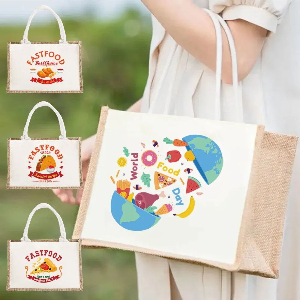 Women's Shopper Bag Canvas Tote Bags Food Pattern Series Eco Portable Fashion Shopping Bags Merch Fashion Large Tote Bag