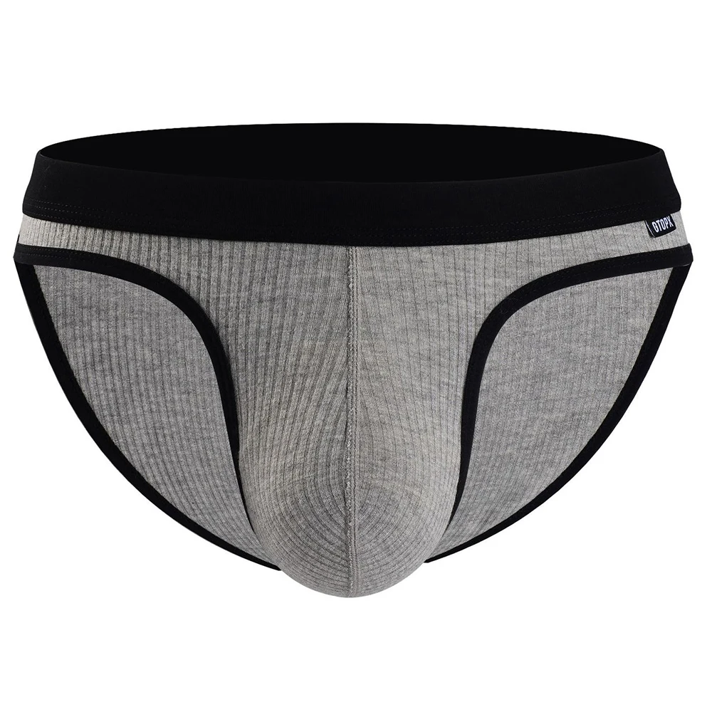 Male Briefs Ribbed Striped Soft Panties Swimwear Underwear Men Breathable Bulge Pouch Underpants Elastic Waist Briefs