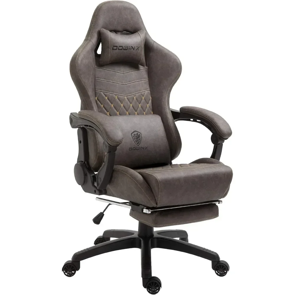 Gaming Chair Office Desk Chair with Massage Lumbar Support, Vintage Style Task Chair PU Leather E-Sports Gamer