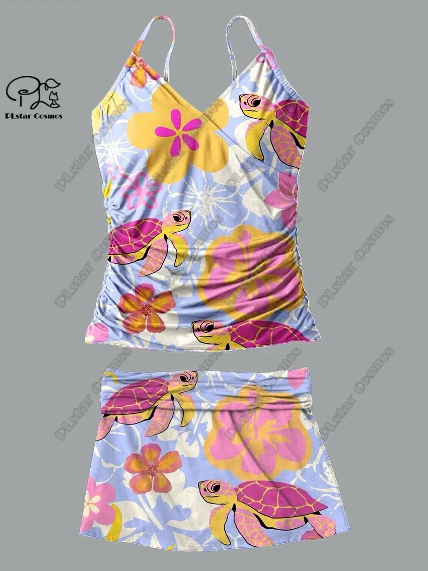 Feminino com decote em v verão pequeno fresco floral animal impressão suspender saia estilo maiô de duas peças terno de férias novo maiô Q-39