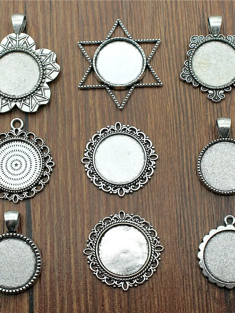 10 sztuk Fit 20mm okrągły szkło Cabochon baza ustawienie wisiorek taca do tworzenia biżuterii DIY antyczne srebro kolor FM4025 — zdjęcie 2