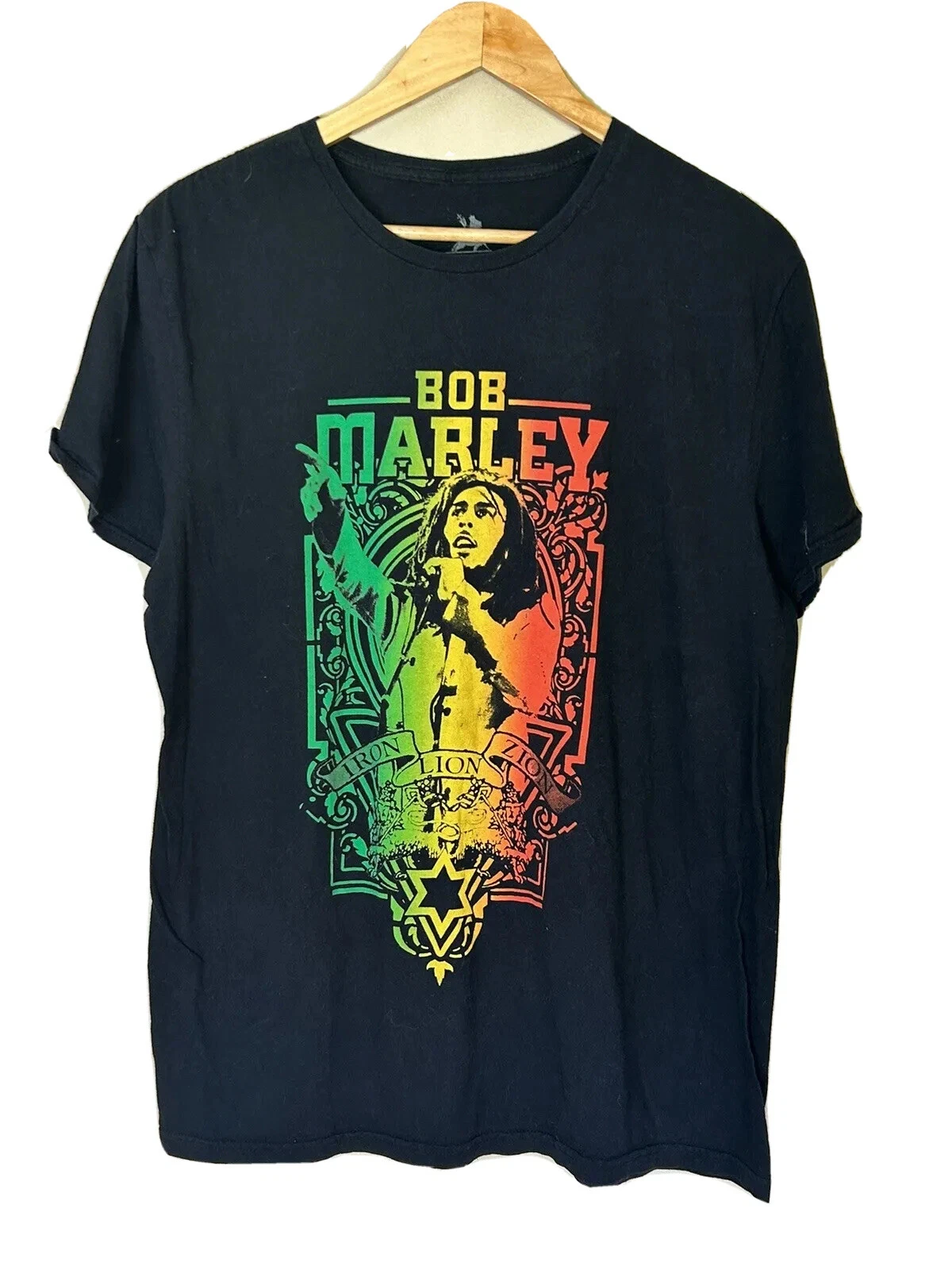 

Рубашка Боб Марли Черная рубашка с коротким рукавом и круглым вырезом Концертная рубашка Band Music Zion